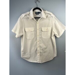 Polo Ralph Lauren White Cotton Ocean Button-up Shirt SZL Short Sleeves
